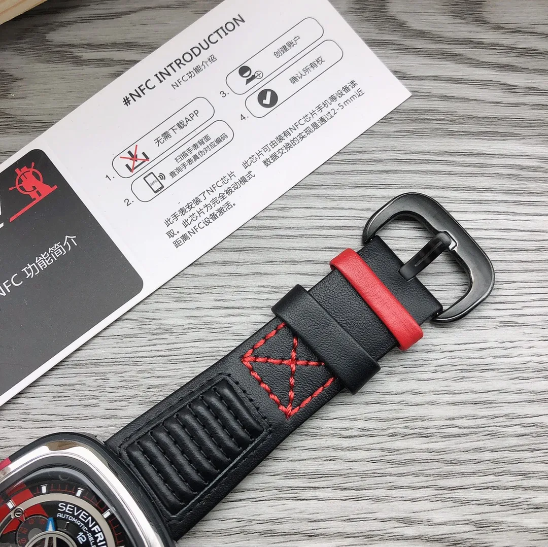 【Authentic Tmall】💰1640! SEVENFRIDAY 🎮 The soul of the Mustang limited edition SF-P6BB comes from the "Fast and Furious" Mustang classic high-power muscle and light sports car. The dial and the case have two eye-catching red stripes that echo each other. 🎮Made of matte black aluminum alloy + stainless steel, cowhide strap and original mechanical movement. Therefore, it is the lightest and thinnest among all Friday watch styles, and the comfort is also the best! Can be equipped with original factory packaging.